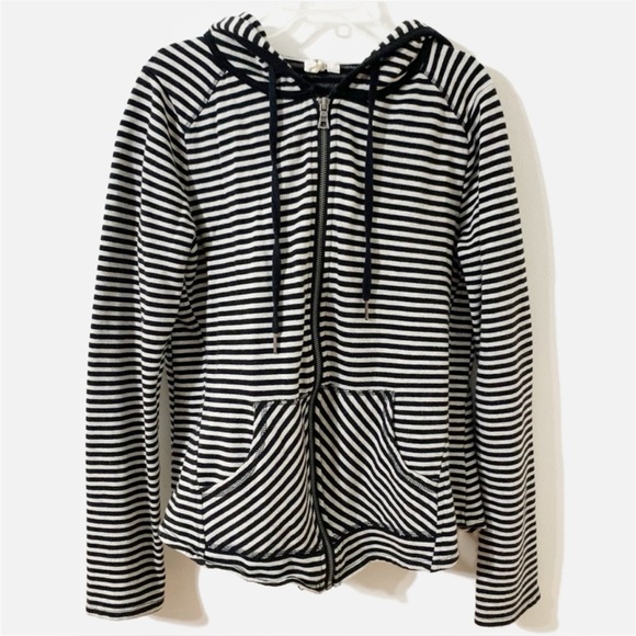 Cable & Gauge Striped Long Sleeve Full Front Zip Closure Hood Sweatshirt Jacket - Picture 1 of 11